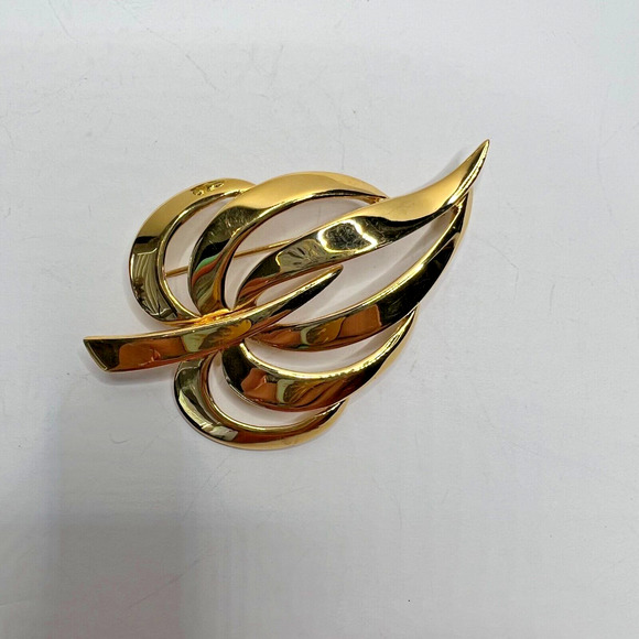 Vintage Napier Gold Tone Palm Leaf Brooch Pin Signed Monstera Abstract 1980's - Picture 1 of 4